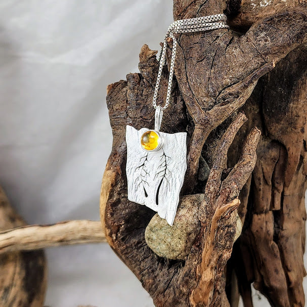 Whimsical two tree Pendant - Baltic Amber