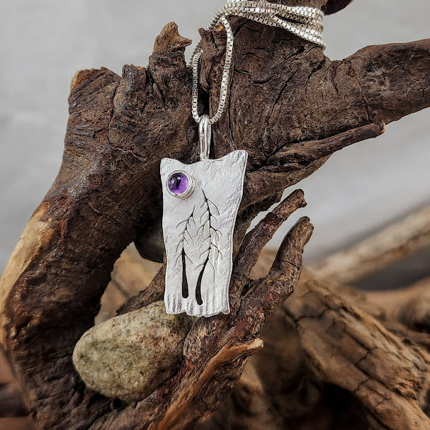 Whimsical Two Tree Pendant - 4mm Amethyst