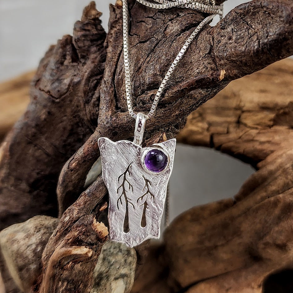 Whimsical Two Tree Pendant - Amethyst