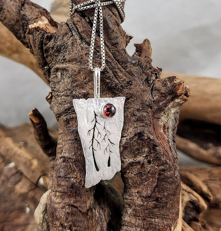 Whimsical Two Tree Pendant - 4mm Garnet
