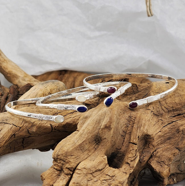 Wrap Cuff Bracelets - adjustable, 4x6mm Ruby, Lapis & Mother of Pearl