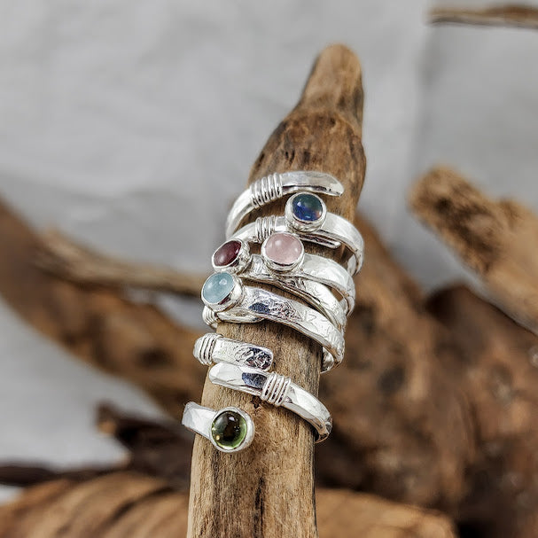 Hammered Silver Adjustable Wrap Rings - 5mm Stones