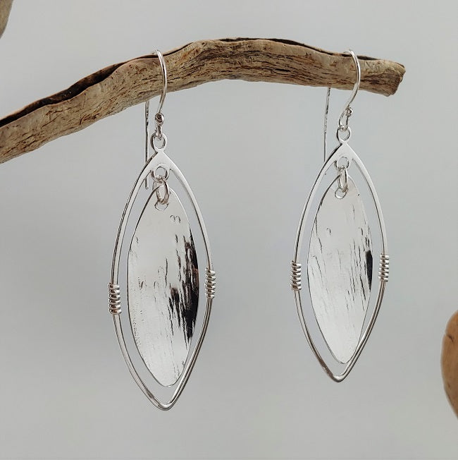 Marquise earrings with wire wrapping