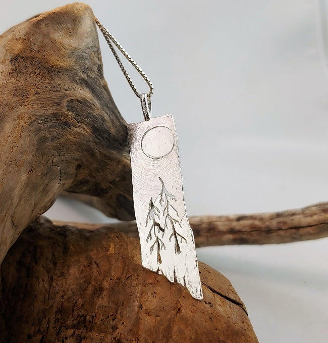 Whimsical Tree with Moon pendant