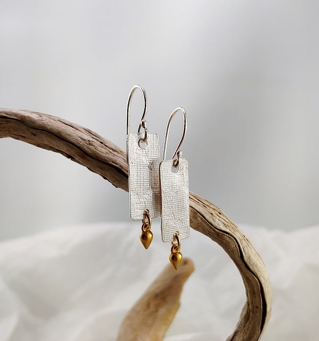 Roll printed silver earrings with 24k vermeil dangle