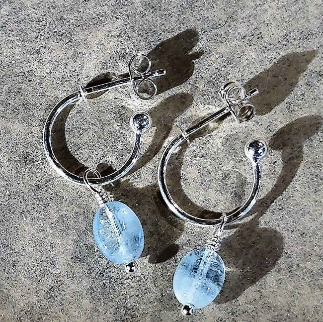 Sterling stud hoops with Aquamarine