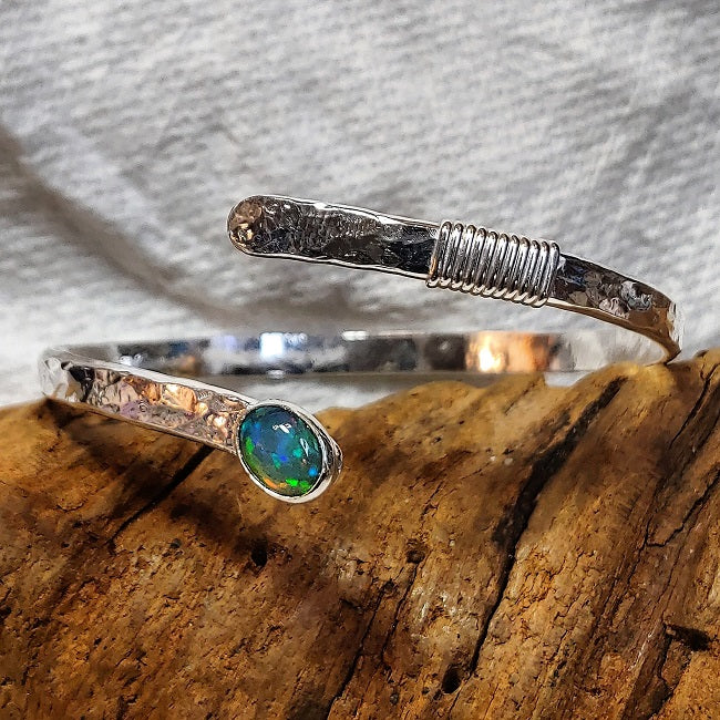 Asymmetric sterling silver cuff with 6x8mm solid Ethiopian Opal