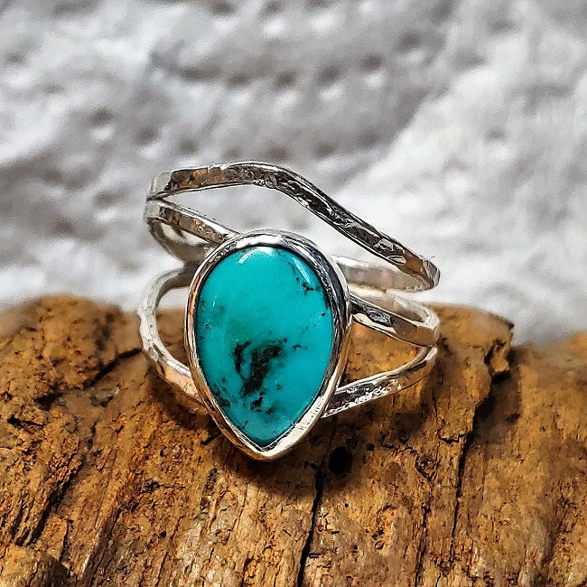 Asymmetric sterling wrap ring with teardrop Turquoise