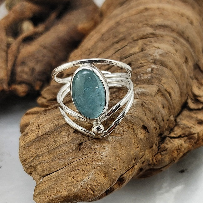 Aquamarine 3-strand wrap ring