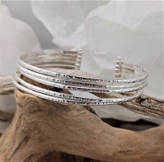 5 strand pin bangle - textured silver
