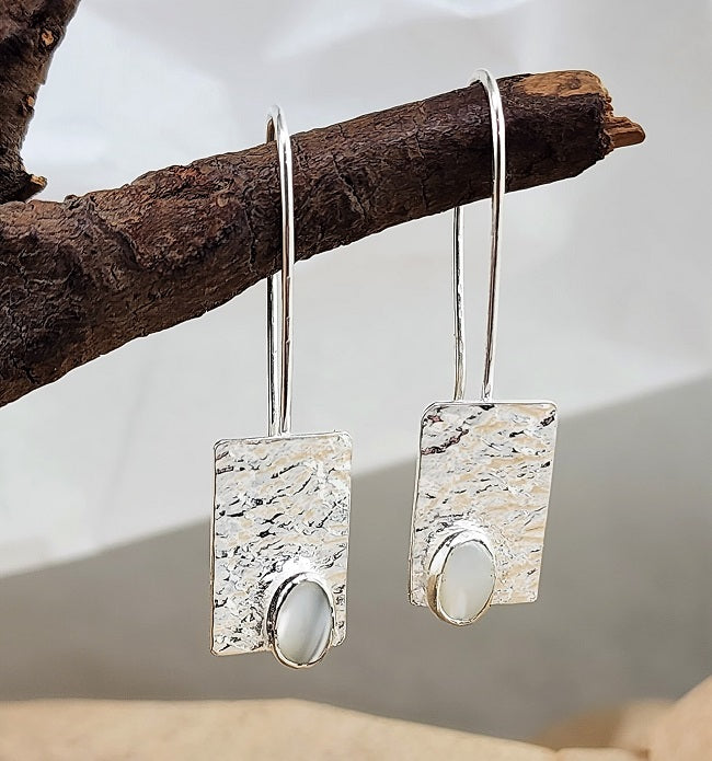 Mother of Pearl earrings - roll printed silver