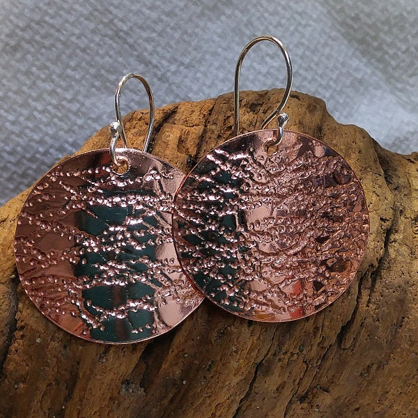 Roll printed copper earrings - sterling ear wires