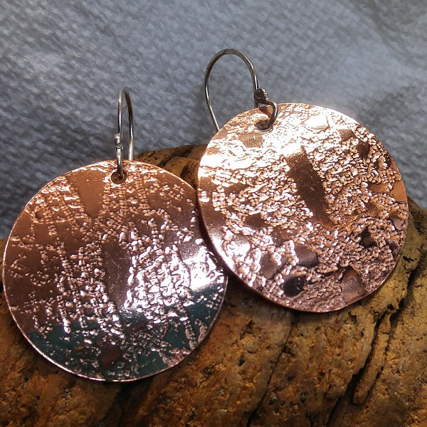 Roll printed copper earrings - sterling ear wires