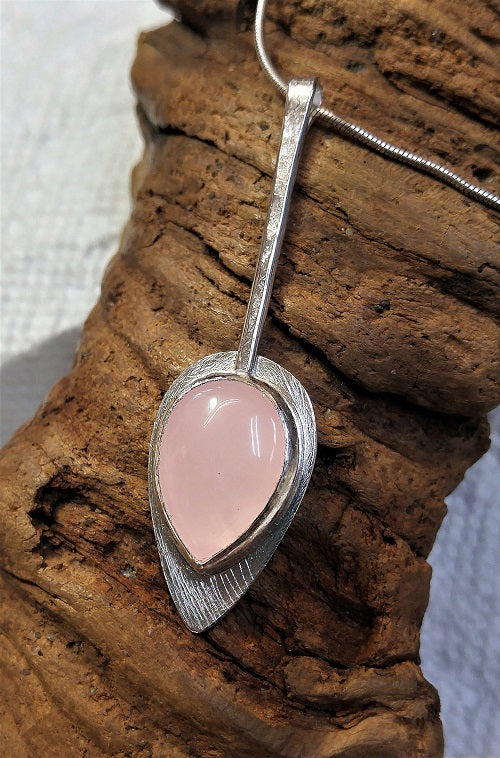 Rose Quartz sterling drop pendant
