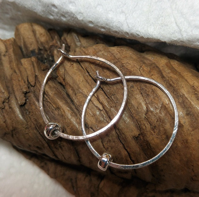 Hammered sterling hoops with sterling bead