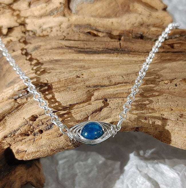 Apatite double wrapped herringbone necklace