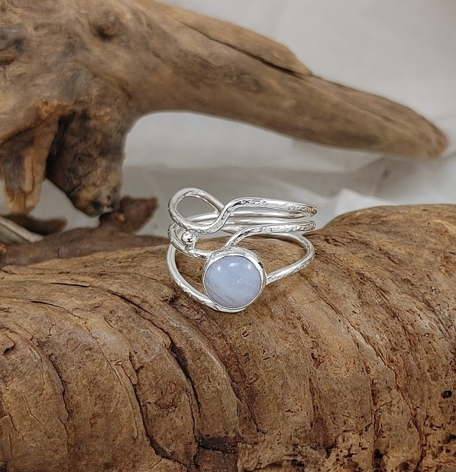 Blue lace agate organic 3 strand ring