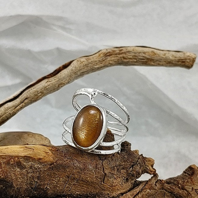 Cat's Eye Sunstone organic 4 strand ring
