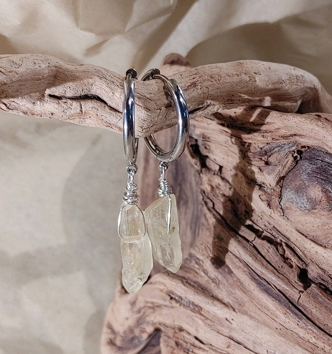 Raw Citrine on hinged stainless steel hoop