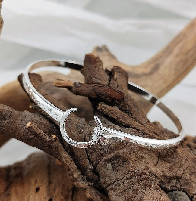 Crescent moon clasp bracelet - hammered