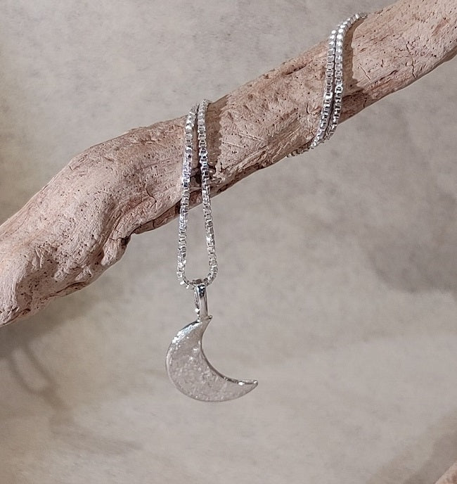 Crescent moon pendant - hammered