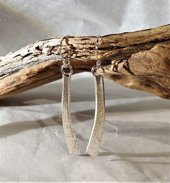 Curved hammered/forged silver stick earrings