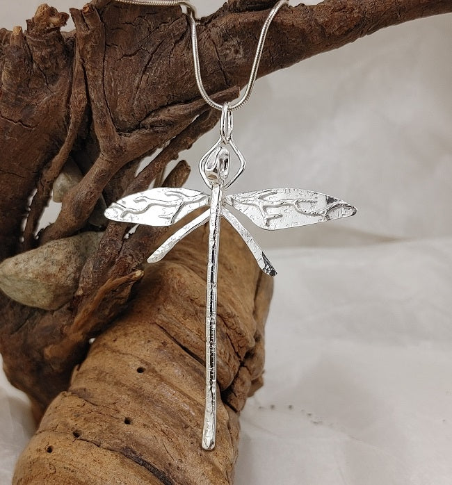 Dragonfly pendant - hand forged silver