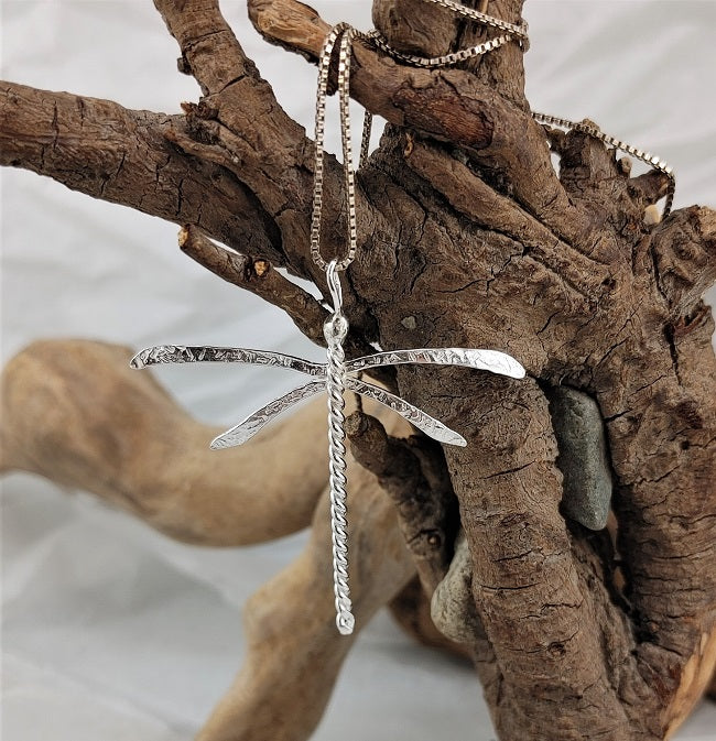 Dragonfly pendant - hand forged silver