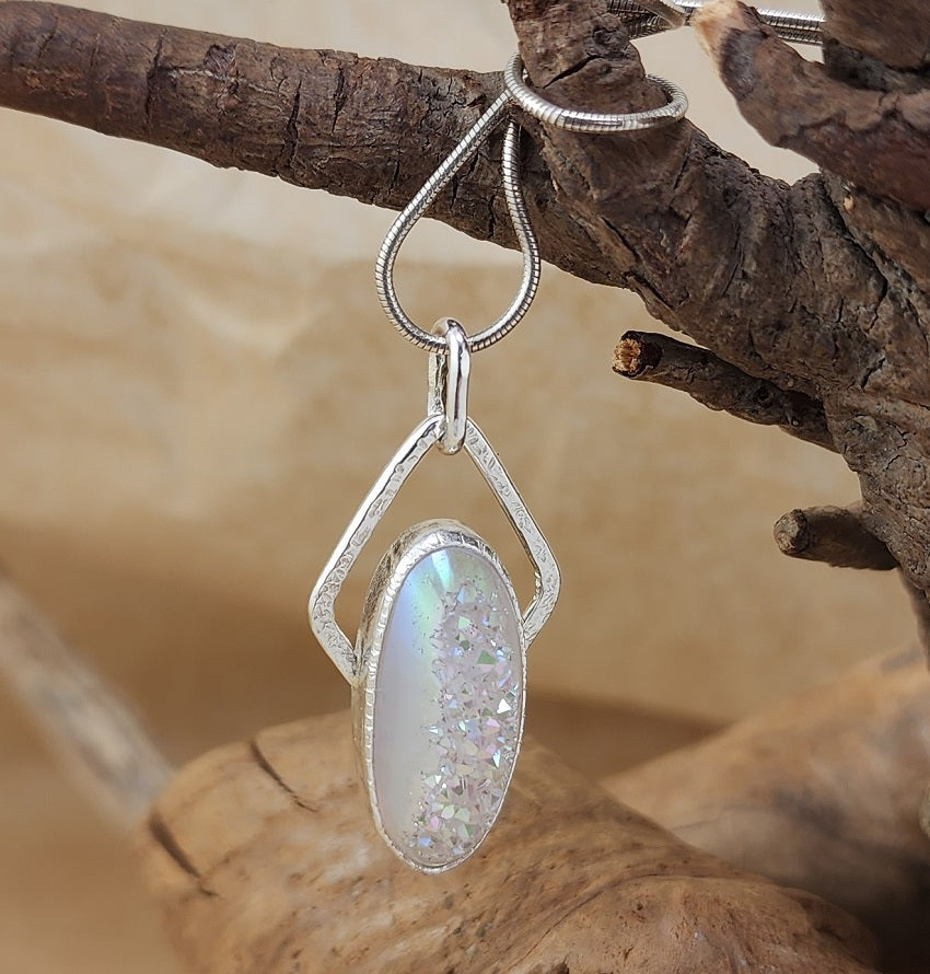 Druzy Quartz crystal pendant - pierced back