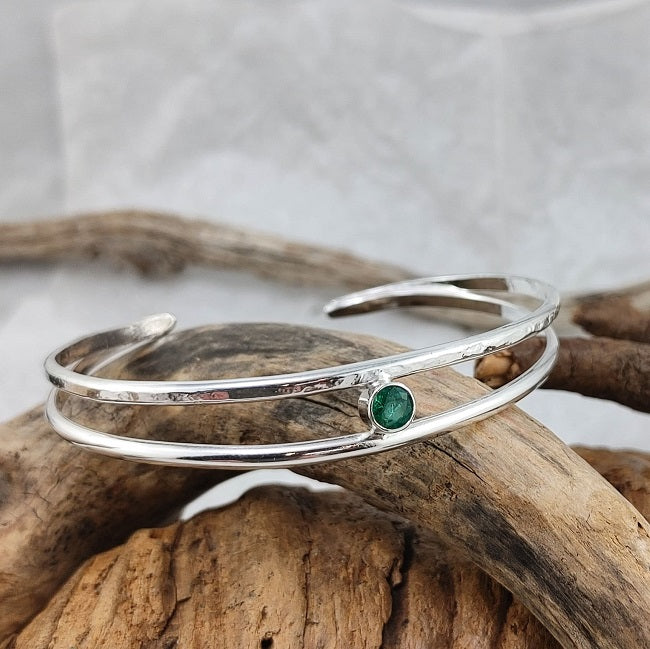 Emerald cuff bracelet - double strand