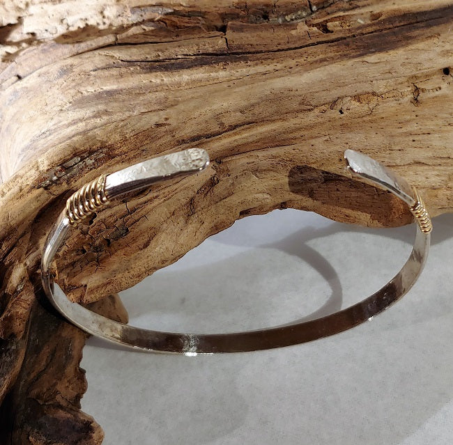 Forged silver cuff with 14k goldfill wire wrapped detail