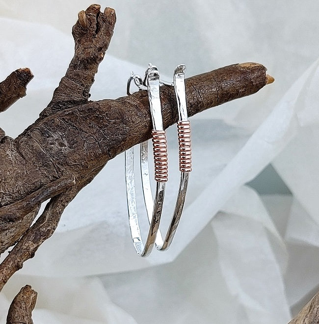 Hammered Shield Hoops - Silver and Copper