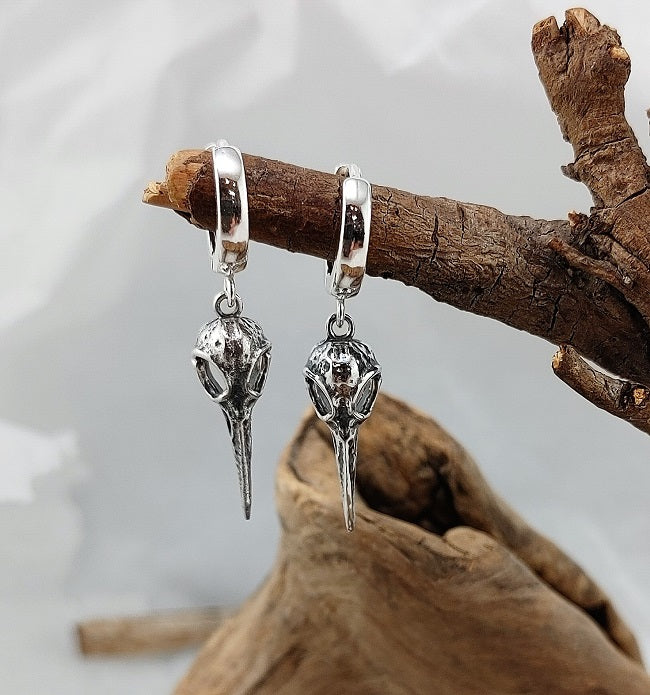 Hummingbird skull huggie hoops