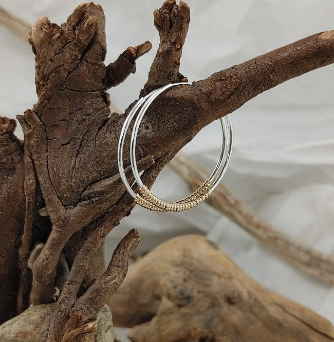 Silver hoops with 14k goldfill wrap