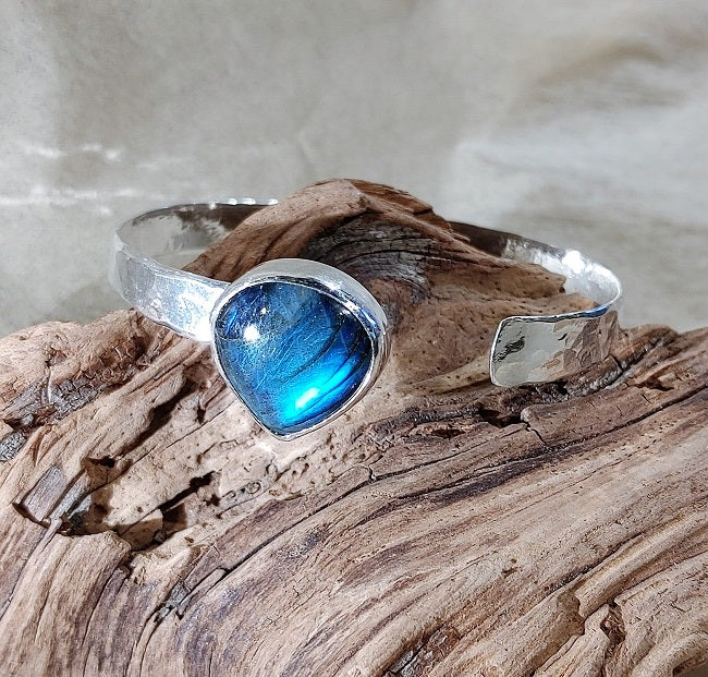 Labradorite -heavy hammered cuff, adjustable