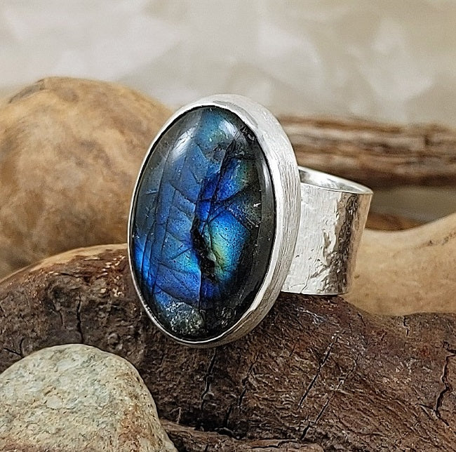 Labradorite - large oval, textured band - OOAK