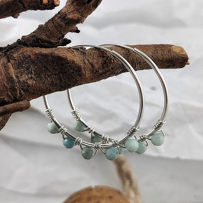 Silver hoops - Larimar