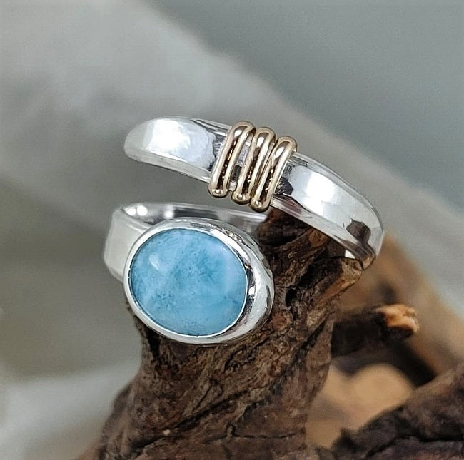 Larimar wrap ring - silver 14k goldfill