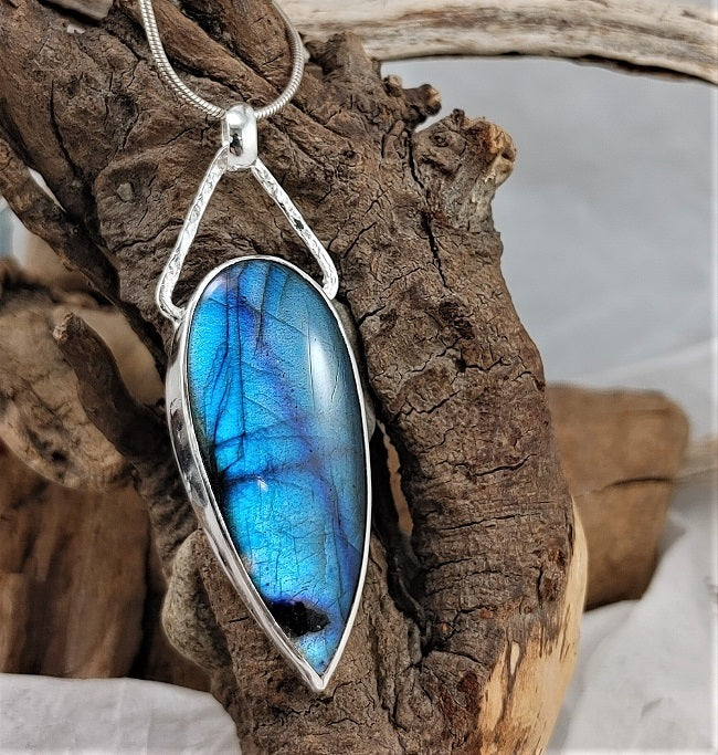 Labradorite long teardrop pendant pierced back