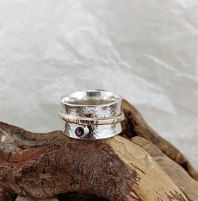Meditation Rings with stones - silver and silver/14k goldfill