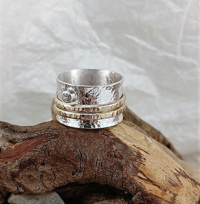 Meditation Rings with stones - silver and silver/14k goldfill