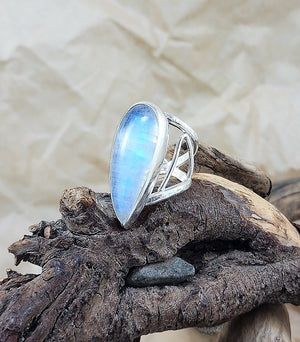 Rainbow Moonstone Filigree Ring - OOAK