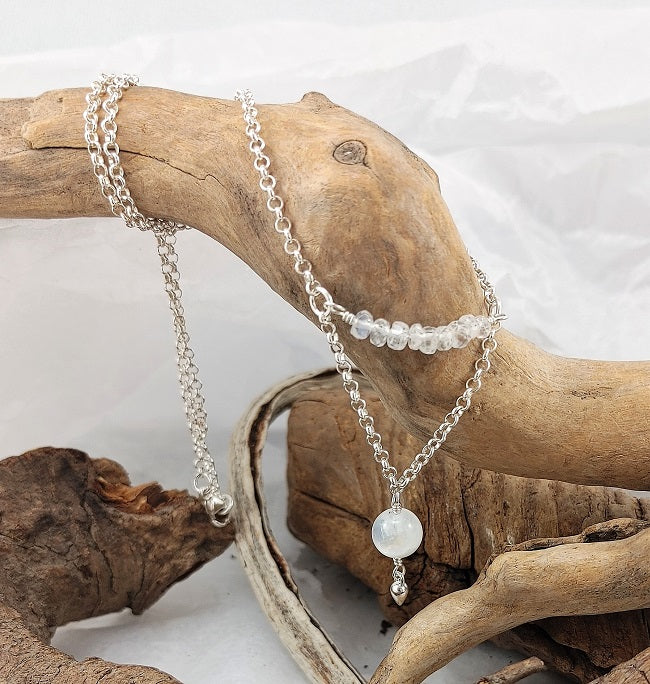 Rainbow Moonstone bar drop necklace