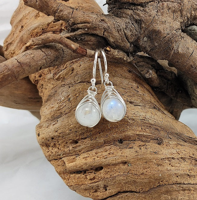 Rainbow Moonstone Herringbone Wrap earrings