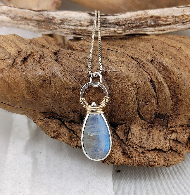 Rainbow Moonstone mixed metals pendant