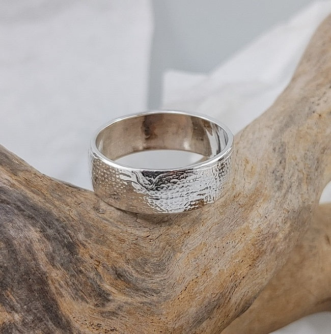Roll Print Silver Band Ring II - 7mm