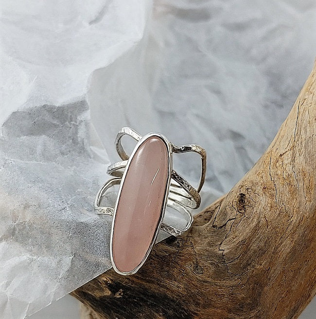 Rose quartz freeform ring