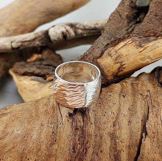 Domed Silver & Copper band ring
