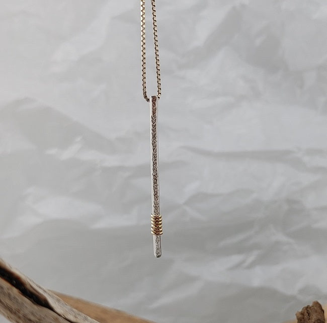 Matchstick pendant - sterling with 14k goldfill wrap