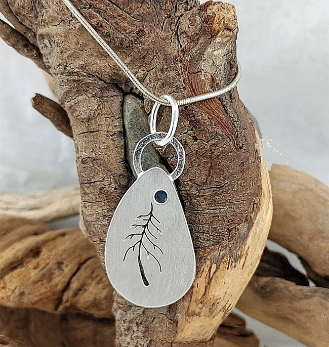 Freeform Labradorite pendant with whimsical tree